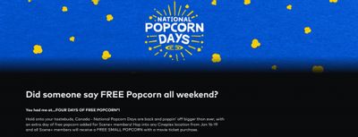 Cineplex Canada $5 Movie Tuesday are Back: $5 General admission & $5 Small Popcorn each Tuesday + Free Small Popcorn January 16th – 19th