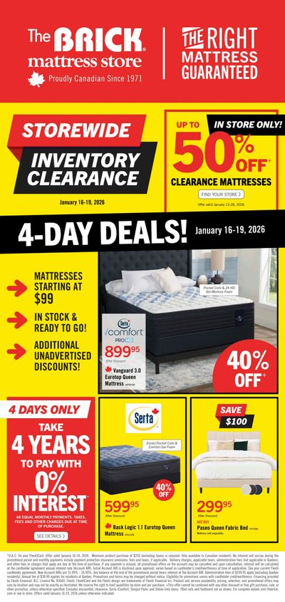 The Brick Mattress Store Flyer January 13 to 28