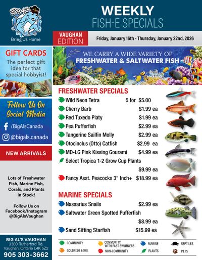 Big Al's (Vaughan) Weekly Specials January 16 to 22