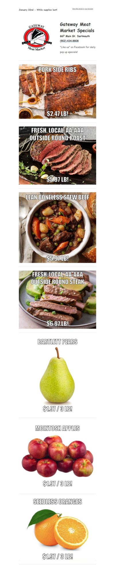 Gateway Meat Market Flyer January 22 to 28