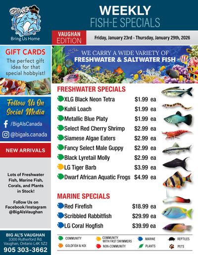 Big Al's (Vaughan) Weekly Specials January 23 to 29