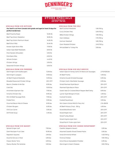 Denninger's Weekly Specials January 28 to February 3