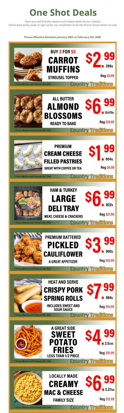 Country Traditions One-Shot Deals Flyer January 30 to February 5