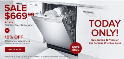 Hudson’s Bay Canada One Day Sale: Today, Save $530 BOSCH Stainless Steel Dishwasher + Extra 20% off with Coupon Code