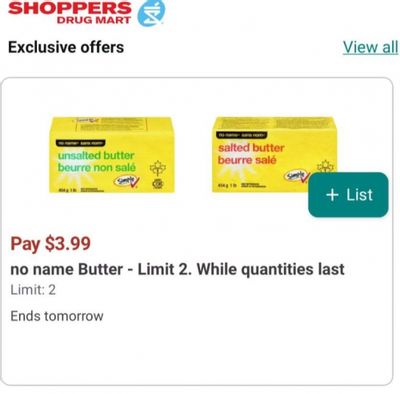 Shoppers Drug Mart Canada Offers: Pay $3.99 for Butter and $2.99 For Eggs
