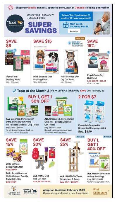 Tisol Pet Nutrition & Supply Stores Flyer February 19 to March 4