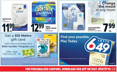 Metro and Food Basics Ontario: Get a $15 Gift Card With The Purchase of a $100 Prepaid Vanilla Card February 19th – 25th