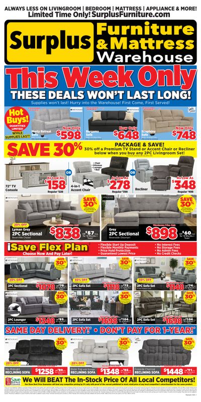 Surplus Furniture & Mattress Warehouse (Thunder Bay, Sault Ste Marie) Flyer February 23 to March 1