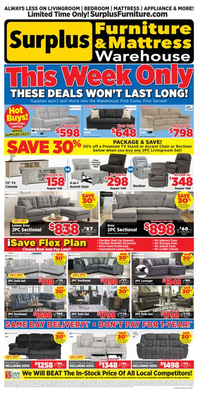 Surplus Furniture & Mattress Warehouse (Dartmouth, Charlottetown, Moncton, Saint John, Fredericton) Flyer February 23 to March 1