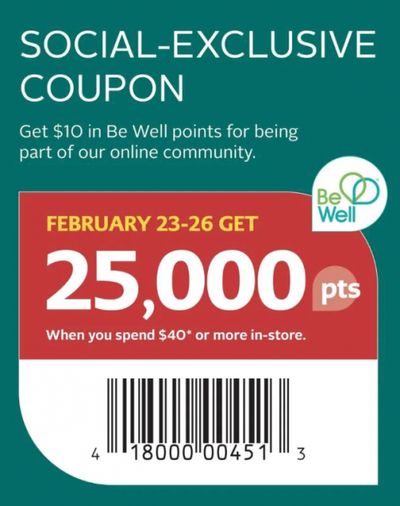 Rexall Canada: Get 25,000 Be Well Points When You Spend $40 or More February 23rd – 26th