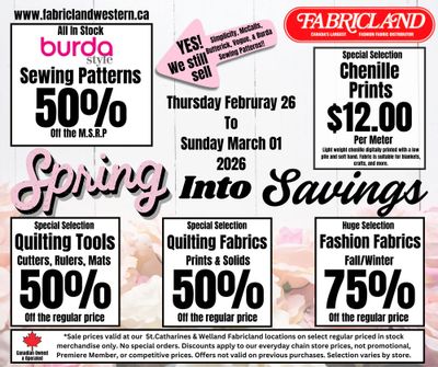 Fabricland (St. Catharines, Welland) Flyer February 26 to March 1