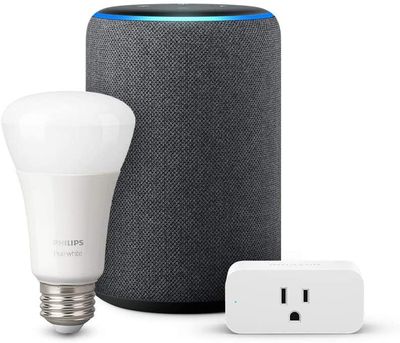 Echo Plus (2nd gen), Charcoal with Amazon Smart Plug and Phillips Hue White A19 LED Smart Bulb On Sale for $ 119.99 (Save $ 134.44) at Amazon Canada