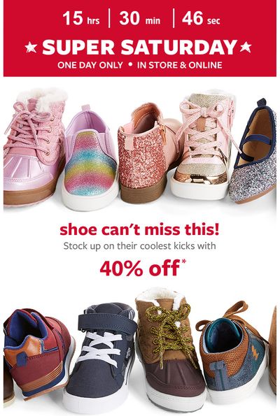Carter’s OshKosh B’gosh Canada Super Saturday Sale: Today, Save 40% Off Shoes + 30% Off Cold-Weather Accessories + More Deals