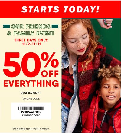 Old Navy Canada Friends & Family Event Sale: Save 50% Off Everything Sitewide with Coupon Code + Today Only $12 Sweaters!