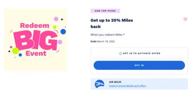 Air Miles Canada Big Redeem Event: Get 20% Back In Miles Until March 18th