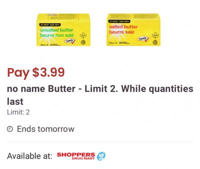 Shoppers Drug Mart Canada Flash Sale: $3.99 No Name Butter And $2.99 Eggs Until Wednesday