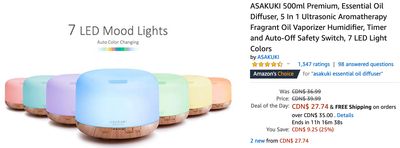 Amazon Canada Deals Of The Day: Save 25% on ASAKUKI 500ml Premium, Essential Oil Diffuser