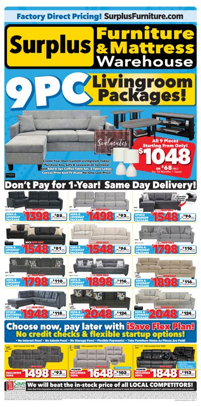 Surplus Furniture & Mattress Warehouse (Dartmouth, Charlottetown, Moncton, Saint John, Fredericton) Flyer March 16 to April 5