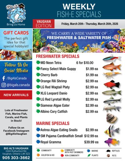 Big Al's (Vaughan) Weekly Specials March 20 to 26