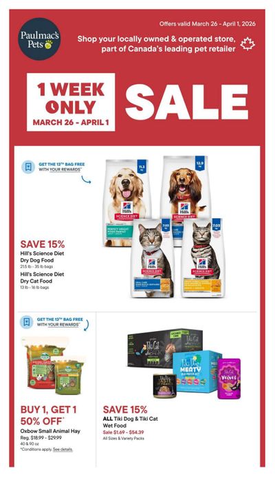 Paulmac's Pets Flyer March 26 to April 1