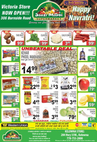 Sabzi Mandi Supermarket (Kelowna) Flyer March 27 to April 1