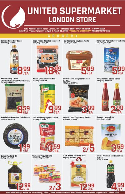 United Supermarket (London) Flyer March 27 to April 2
