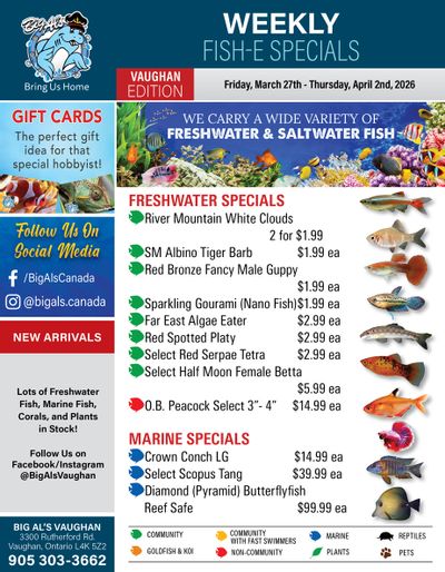 Big Al's (Vaughan) Weekly Specials March 27 to April 2