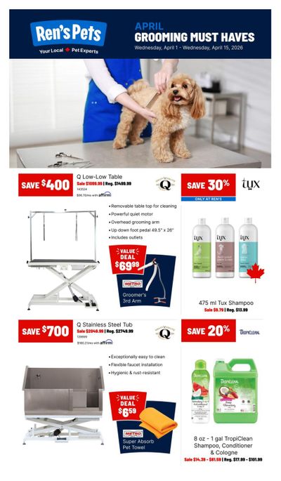 Ren's Pets Grooming Must Haves Flyer April 1 to 15