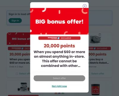 Shoppers Drug Mart Canada Loadable Offers: Get 20,000 PC Optimum Points When You Spend $60