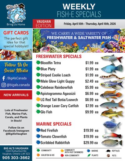 Big Al's (Vaughan) Weekly Specials April 10 to 16