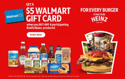 Walmart Canada: Get a $5 Walmart Gift Card When You Purchase 4 Kraft Heinz Products