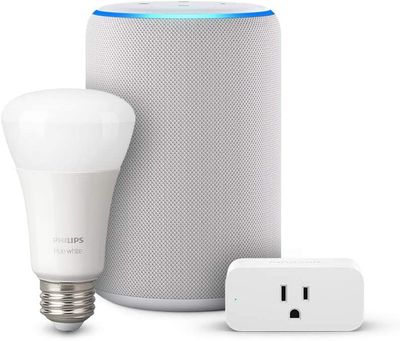 Echo Plus, Sandstone Smart Plug and Phillips Hue White A19 LED Smart Bulb On Sale for $119.99 (Save $134.44) at Amazon Canada