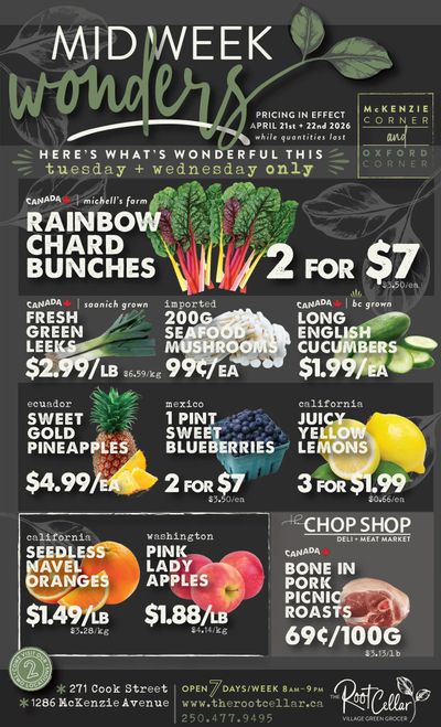 The Root Cellar Mid-Week Flyer April 21 and 22