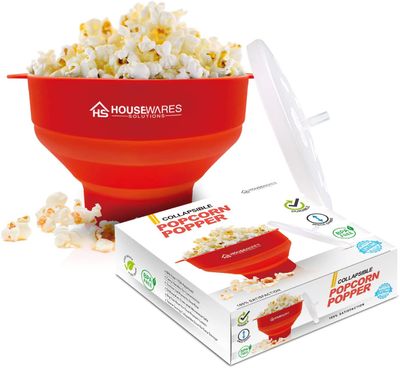 Collapsible Silicone Microwave Hot Air Popcorn Popper Bowl with Lid and Handles On Sale for $15.45 (Save $ 1.80) at Amazon Canada