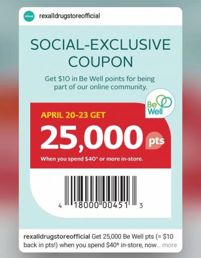 Rexall Canada: Get 25,000 Be Well Points When You Spend $40 or More Until April 23rd