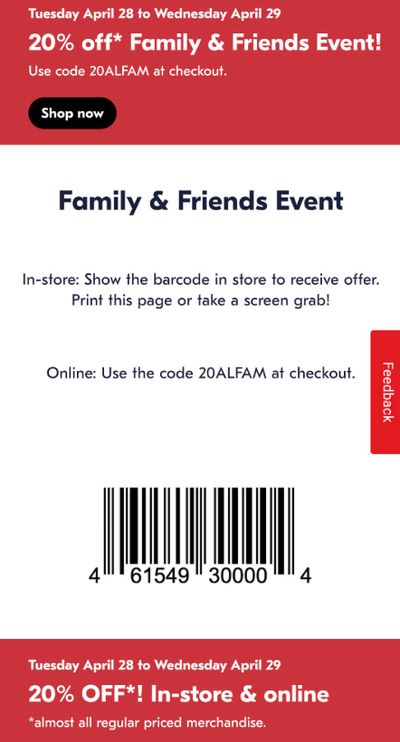 Shoppers Drug Mart Canada Family and Friends Event: 20% off Regular Priced Items April 28th & 29th