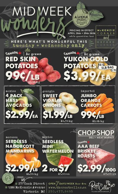 The Root Cellar Mid-Week Flyer April 28 and 29