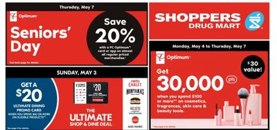 Shoppers Drug Mart Canada: 20x The PC Optimum Points May 1st & 2nd + 2 Day Sale + $20 Ultimate Dining Promo Card May 3rd