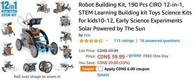 Amazon Canada Deals: Save 43% on Robot Building Kit with Coupon + 35% on Car Jump Starter + More Offers
