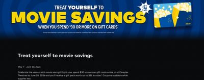 Cineplex Canada: Free Gift Pack up to $36 in Value When You Purchase $30 in Gift Cards