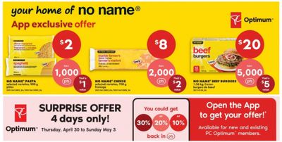 No Frills Ontario: No Name Pasta 900g $2 + 1,000 PC Optimum Points