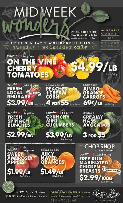 The Root Cellar Mid-Week Flyer May 12 and 13