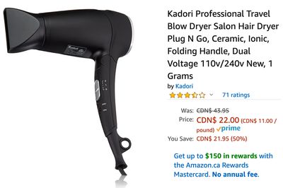 Amazon Canada Deals: Save 50% on Kadori Travel Hair Dryer + 225 on NOCO 5-Amp Fully-Automatic Smart Charger + More Offers