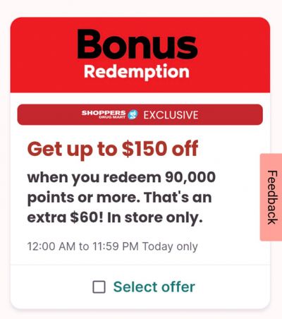 Shoppers Drug Mart Canada Loadable Offers: Get $150 Off When You Redeem 90,000 PC Optimum Points Today Only