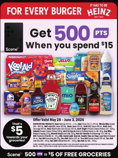Sobeys Canada: Get 500 Scene+ Points When You Spent $15 on Participating Kraft Heinz Products Until June 3rd