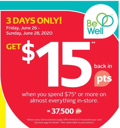 Rexall Pharma Plus Drugstore Canada Offers: Get 37,500 Be Well Points When You Spend $75 + 3 Day Sale + Hot Deals