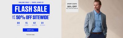 Moores Canada: Flash Sale up to 50% off Sitewide + 30% off Sport Coats + Clearance up to 65% off