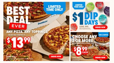 Domino’s Pizza Canada: Any Pizza Any Toppings $13.99 + More