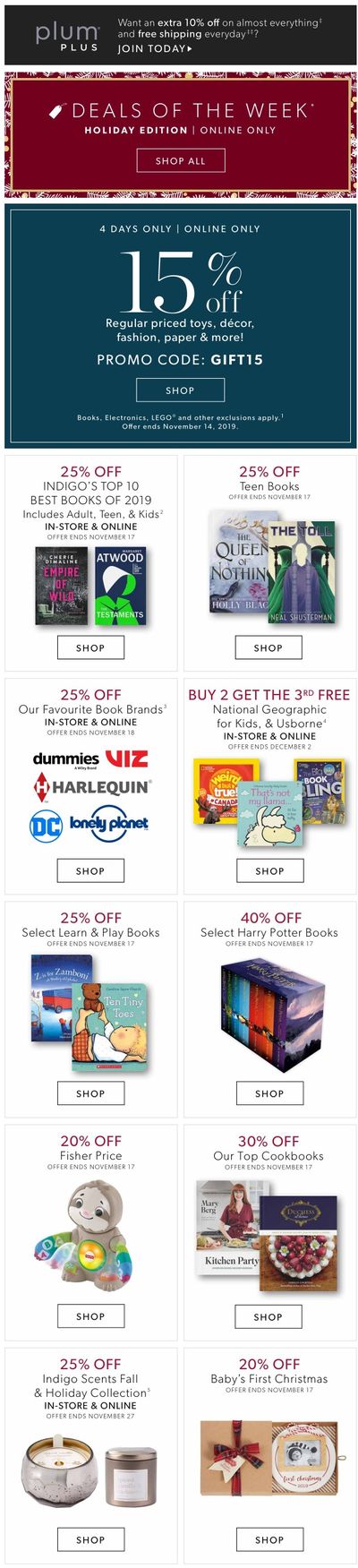 Chapters Indigo Online Deals of the Week November 11 to 17