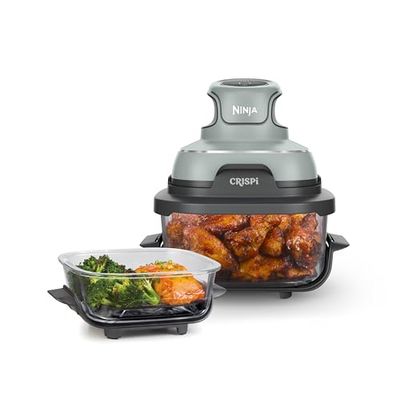 Ninja Crispi Portable Glass Air Fryer Cooking System – 4-Qt & 6-Cup CleanCrisp Containers, Nontoxic, Leak-Proof, Dishwasher Safe – Air Fry, Bake, Max Crisp, Recrisp FN101CGN